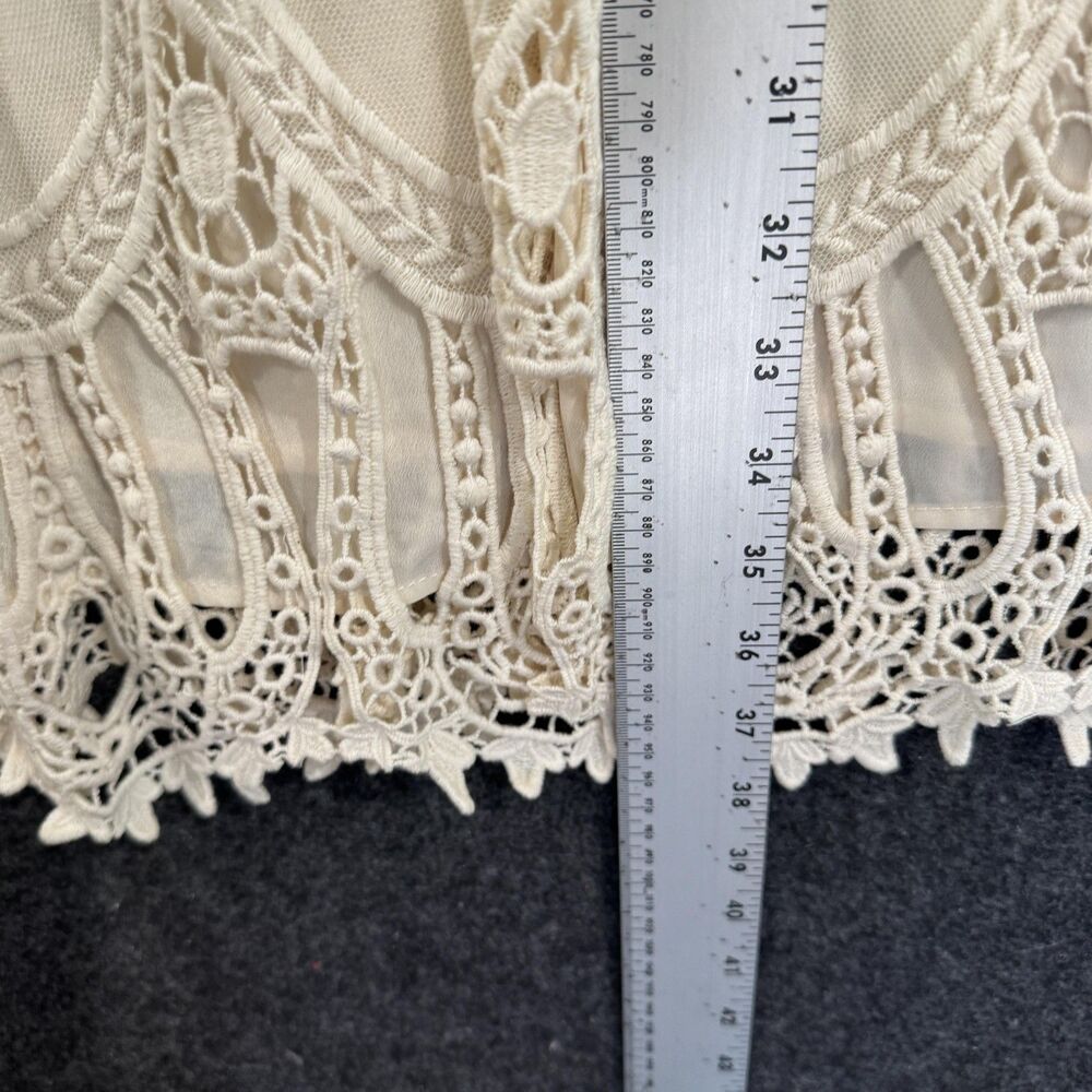 Ryu Anthropologie Dress Women's Medium Beige Lace Crochet Flutter Boho Cottage - Picture 6 of 10